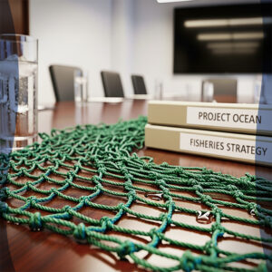 Red de pesca sobre una mesa de reuniones que simboliza la estrategia de generación de leads cualificados