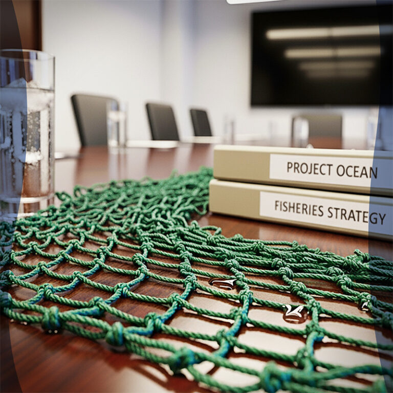 Red de pesca sobre una mesa de reuniones que simboliza la estrategia de generación de leads cualificados